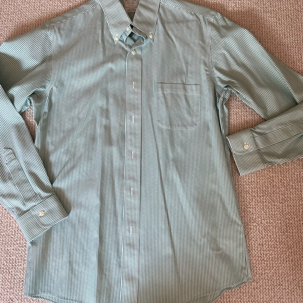Brooks Brothers Milano Fit Shirt- Green Stripe